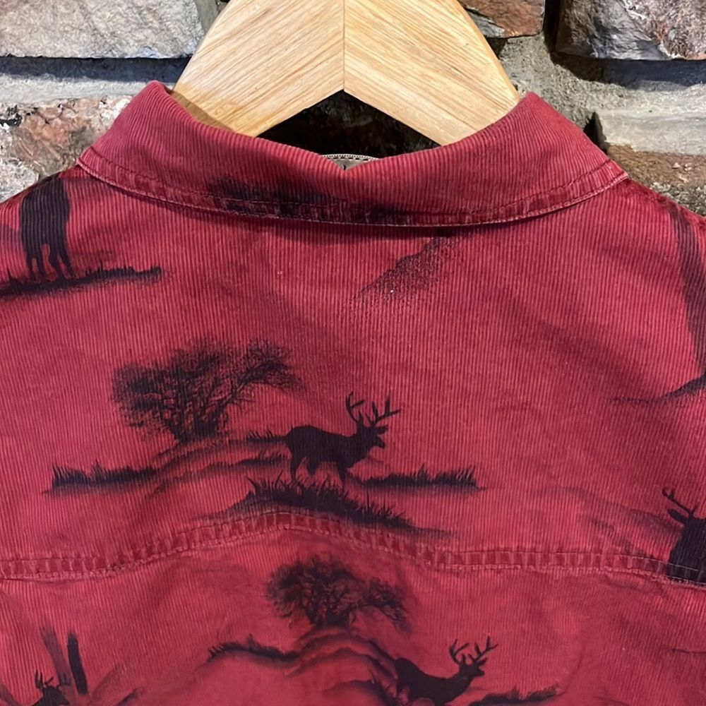 Columbia River Lodge Red Elk Print Cotton Outdoor Long Sleeve Shirt - Picture 7 of 8